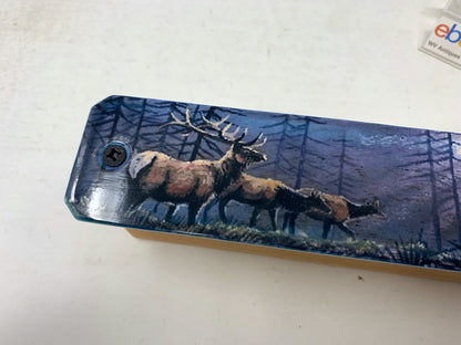 Wooden Amish Crafted Painted Lid Turkey Box Call - Elk Scene