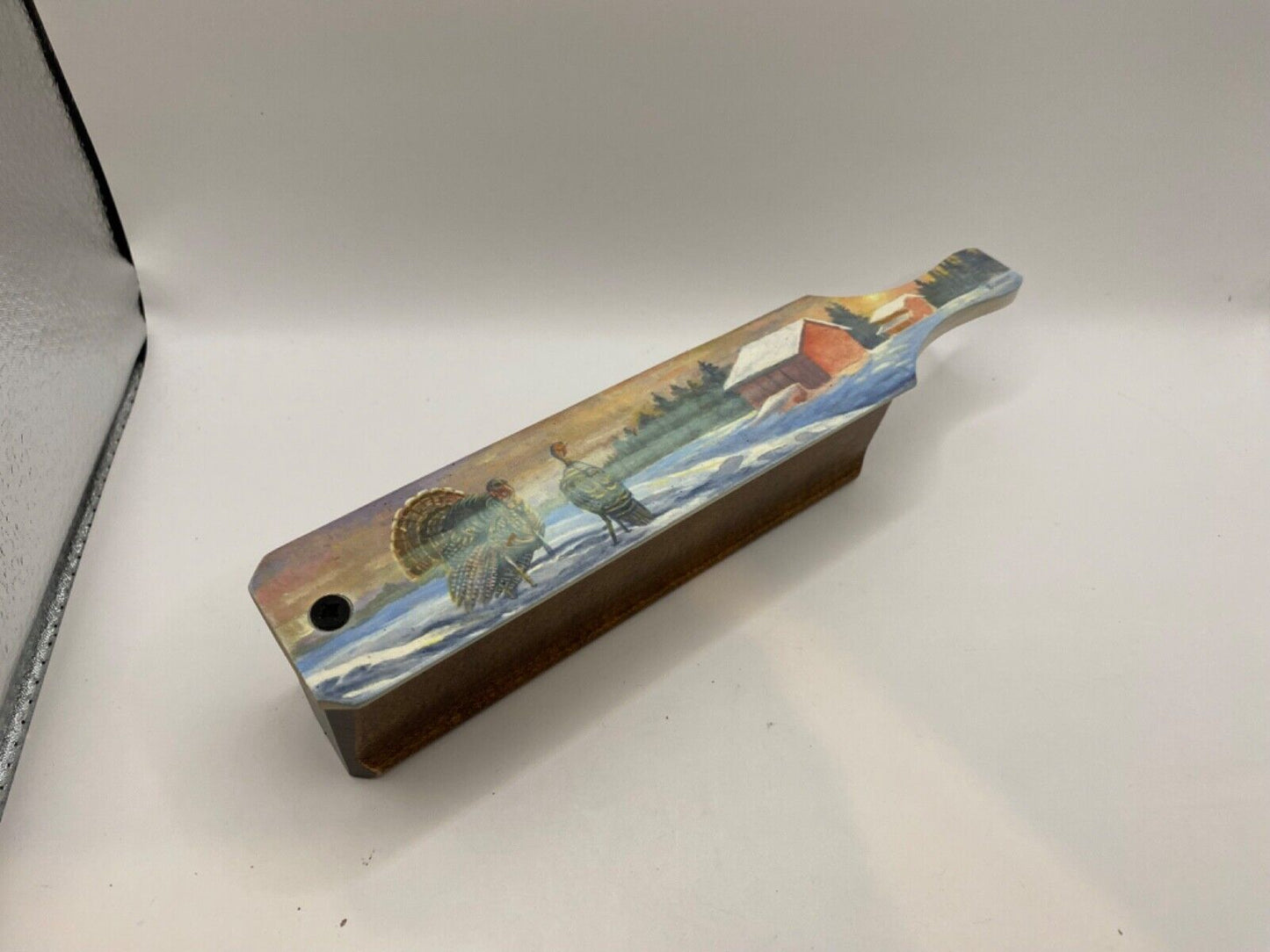 Wooden Amish Crafted Painted Lid Turkey Box Call - Winter Scene