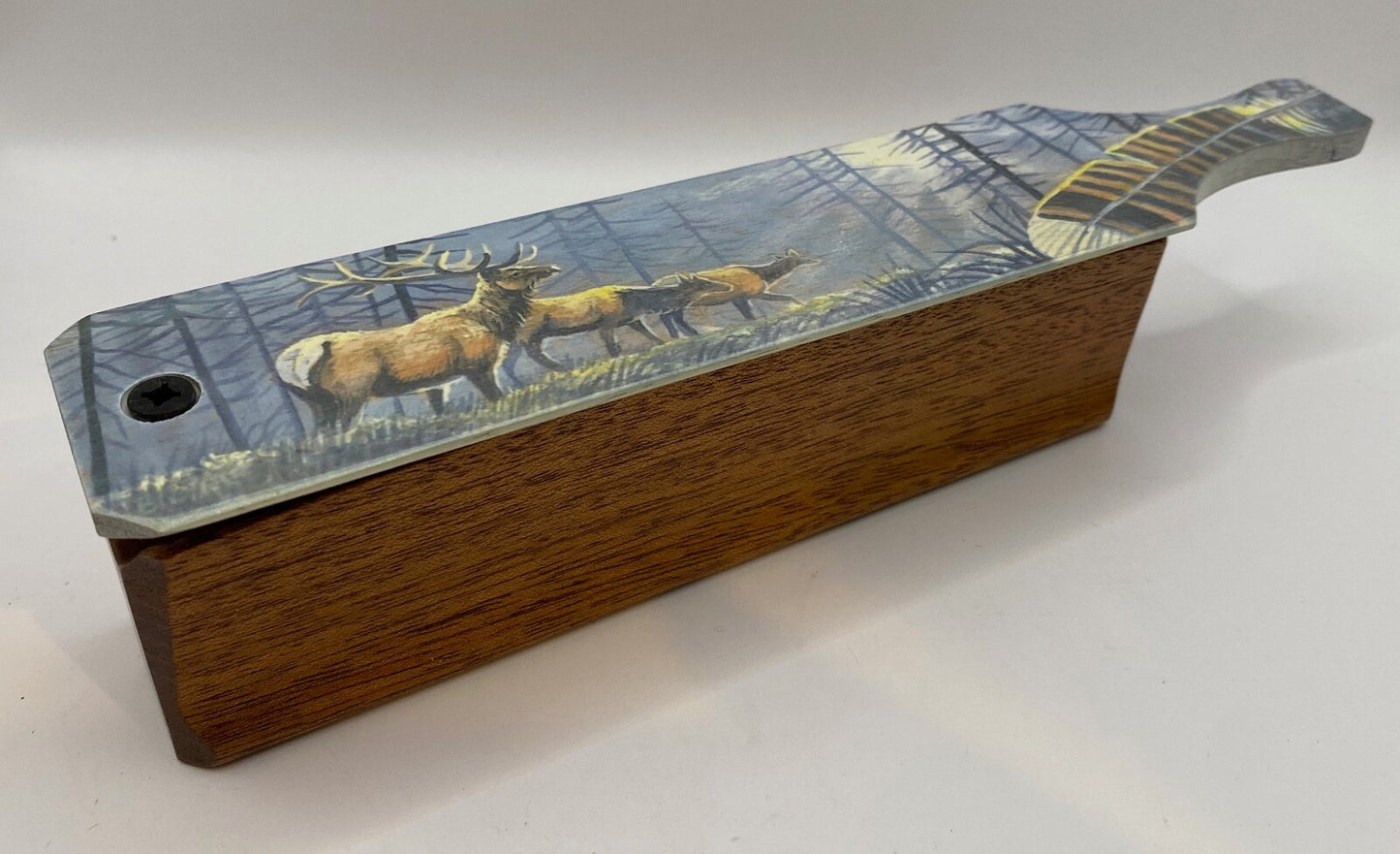 Wooden Amish Crafted Painted Lid Turkey Box Call - Elk Scene - New, Unused!