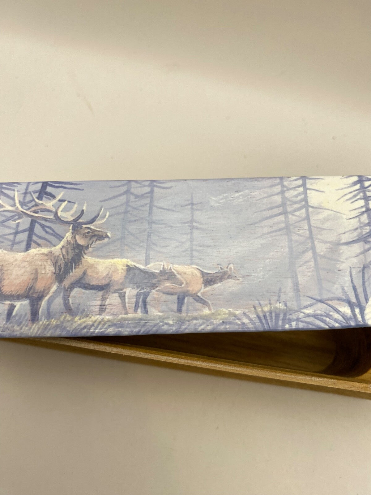 Wooden Amish Crafted Painted Lid Turkey Box Call - Elk Scene - New, Unused!