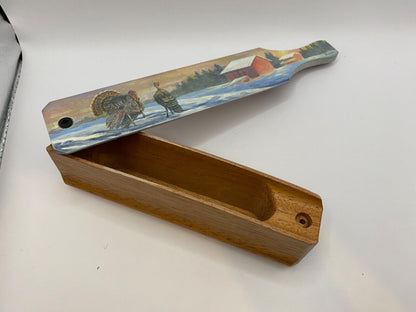 Wooden Amish Crafted Painted Lid Turkey Box Call - Winter Scene