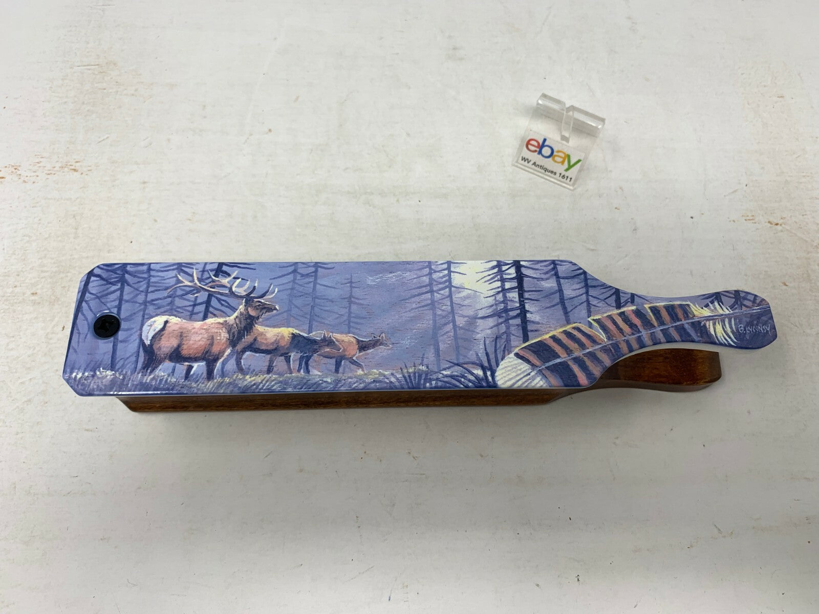 Wooden Amish Crafted Painted Lid Turkey Box Call - Elk Scene - New, Unused!