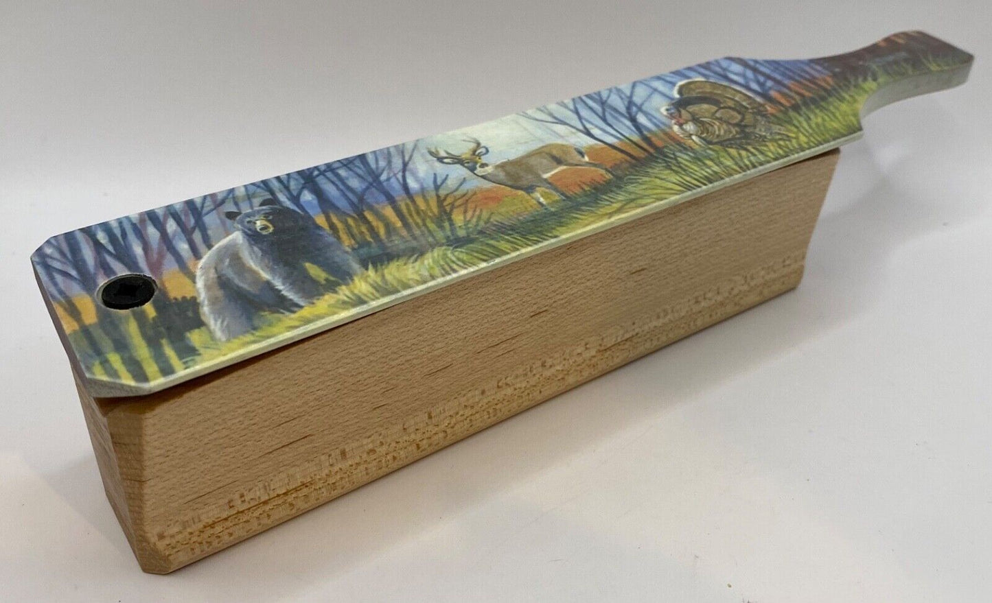 Wooden Amish Crafted Painted Lid Turkey Box Call - Wildlife Scene