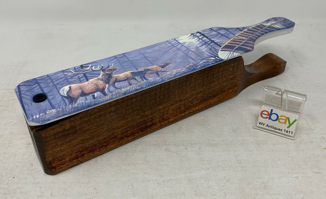 Wooden Amish Crafted Painted Lid Turkey Box Call - Elk Scene - New, Unused!