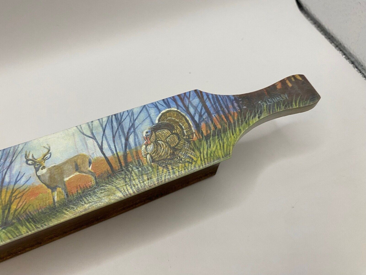 Wooden Amish Crafted Painted Lid Turkey Box Call - Turkey Scene
