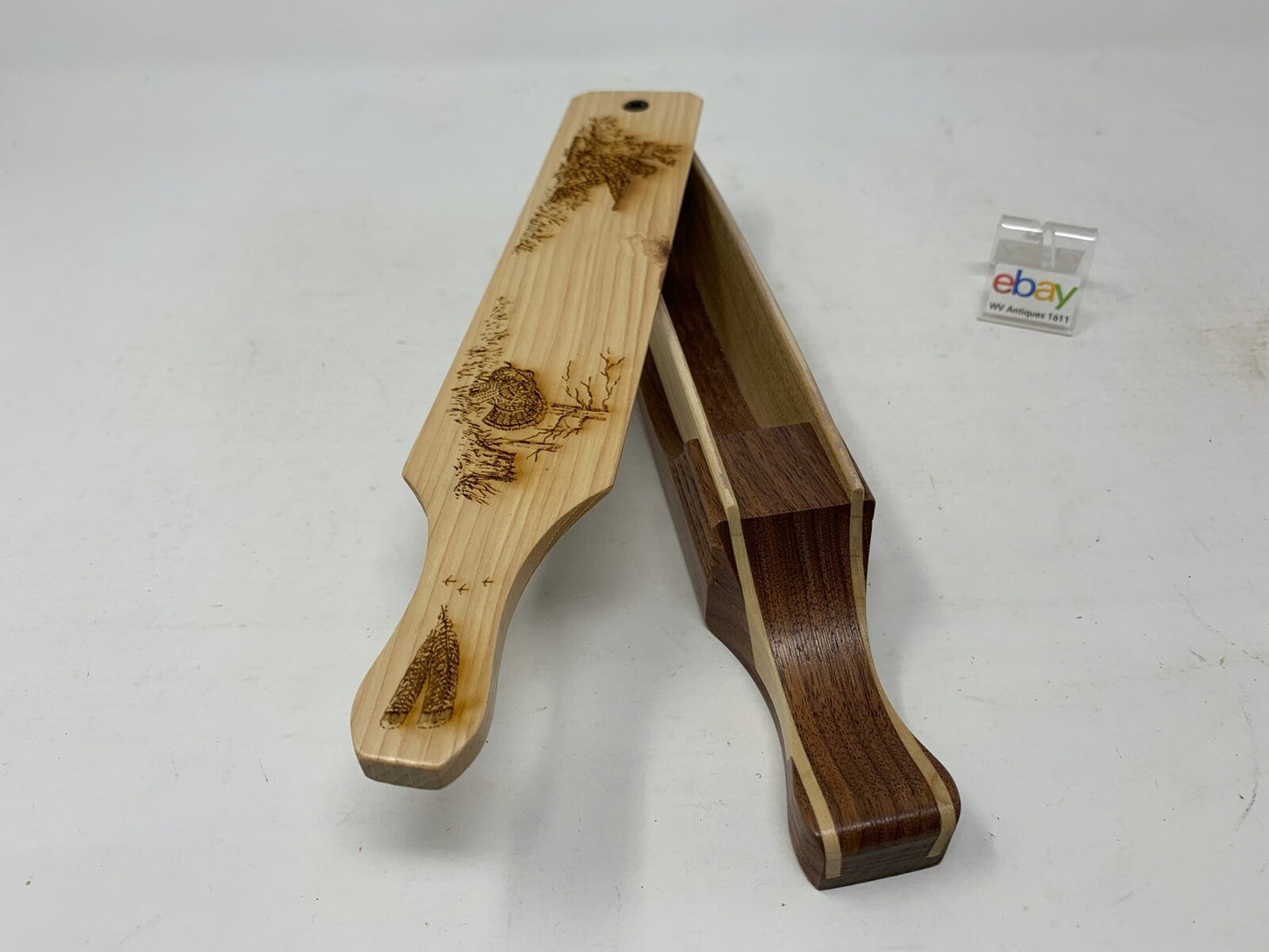 Wooden Amish Crafted "10" Handle Half Moon" Turkey Box Call - New, Unused! Nice!