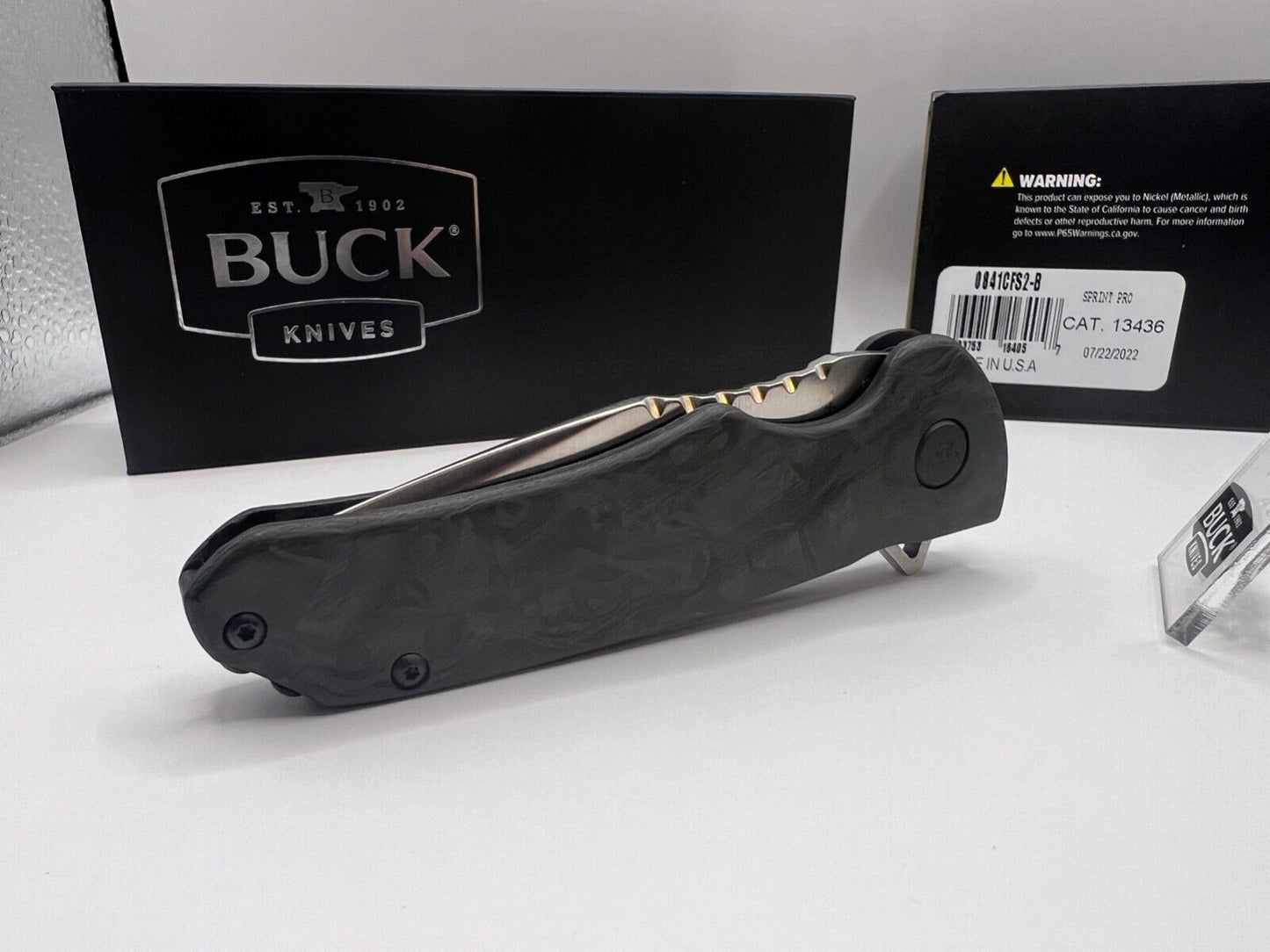 Buck USA 841 Sprint Pro Marbled CF Folding Knife with Pocket Clip - New In Box !