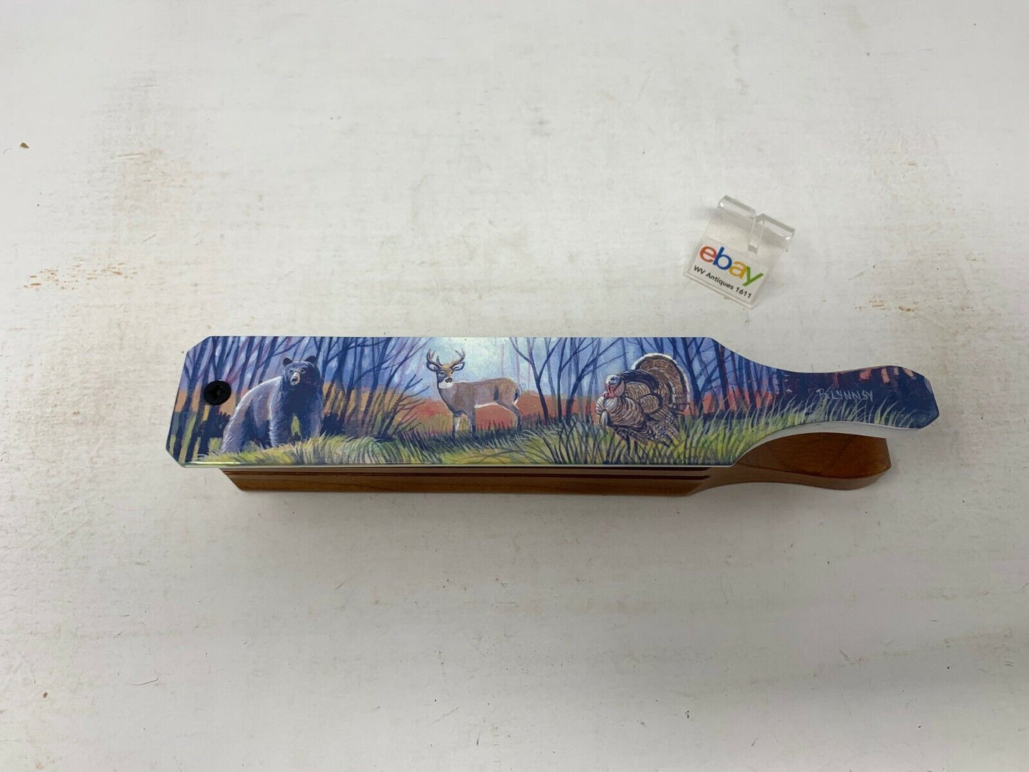 Wooden Amish Crafted Painted Lid Turkey Box Call - Wildlife Scene