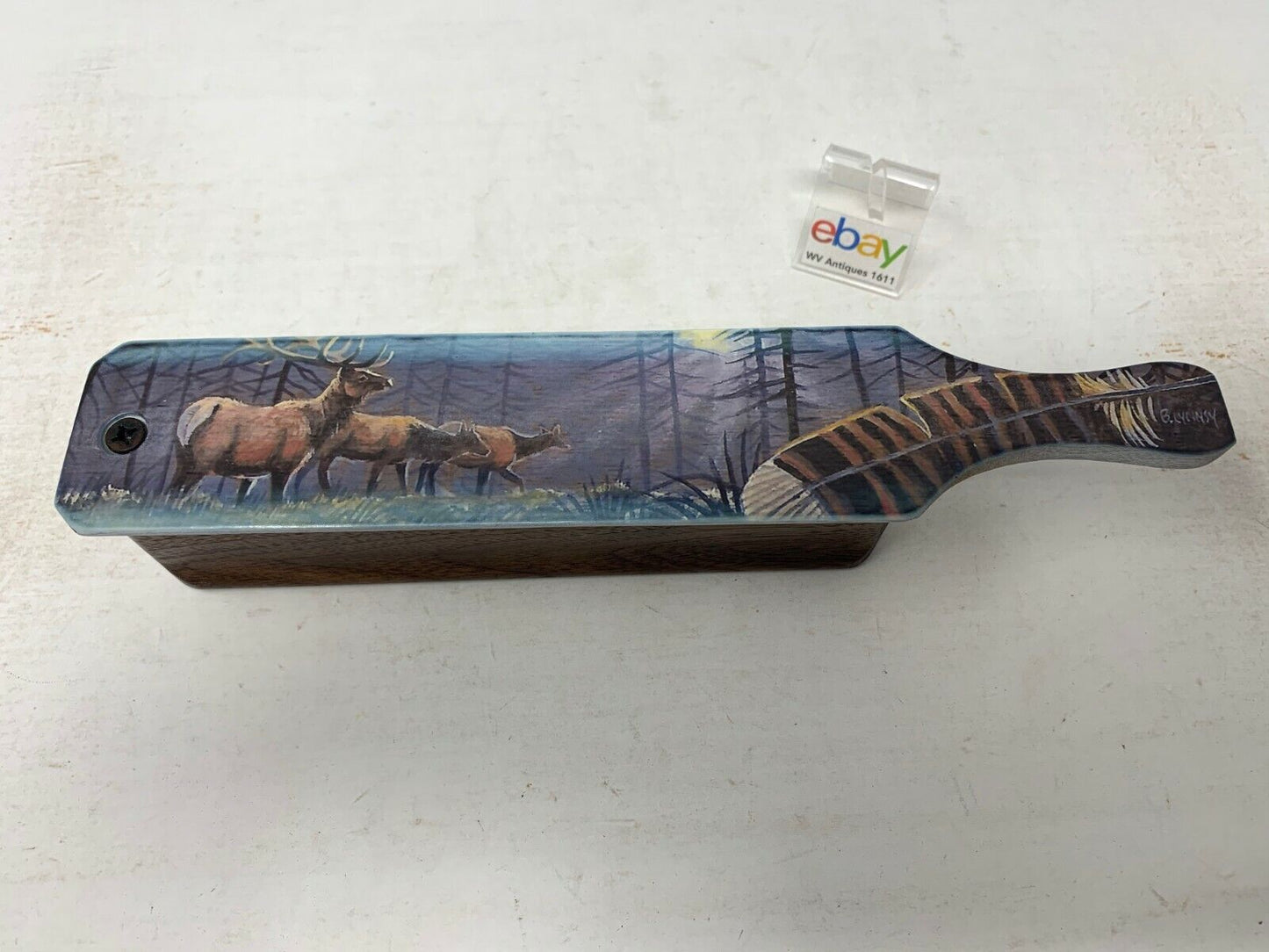 Wooden Amish Crafted Painted Lid Turkey Box Call - Elk Scene