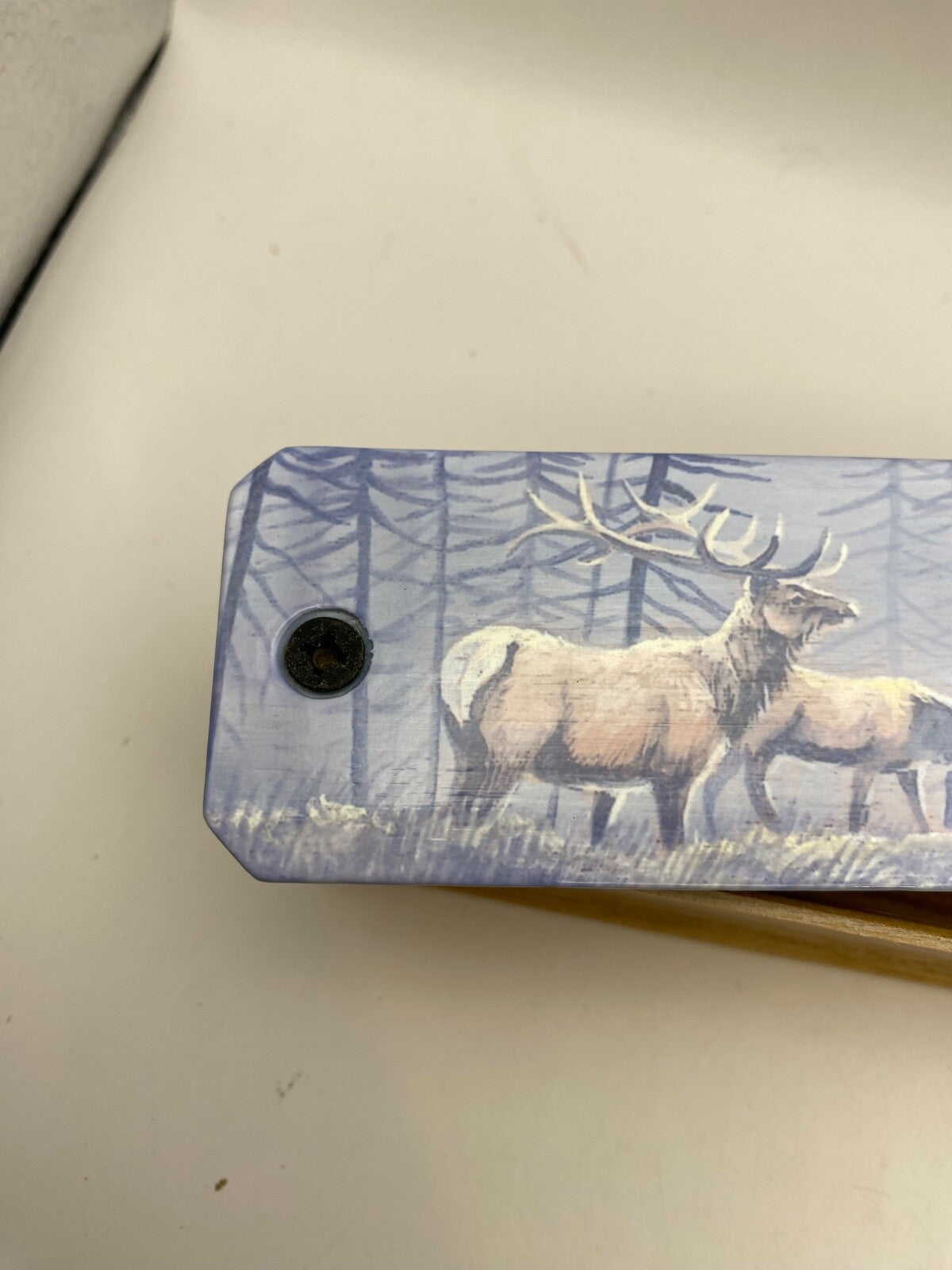 Wooden Amish Crafted Painted Lid Turkey Box Call - Elk Scene - New, Unused!