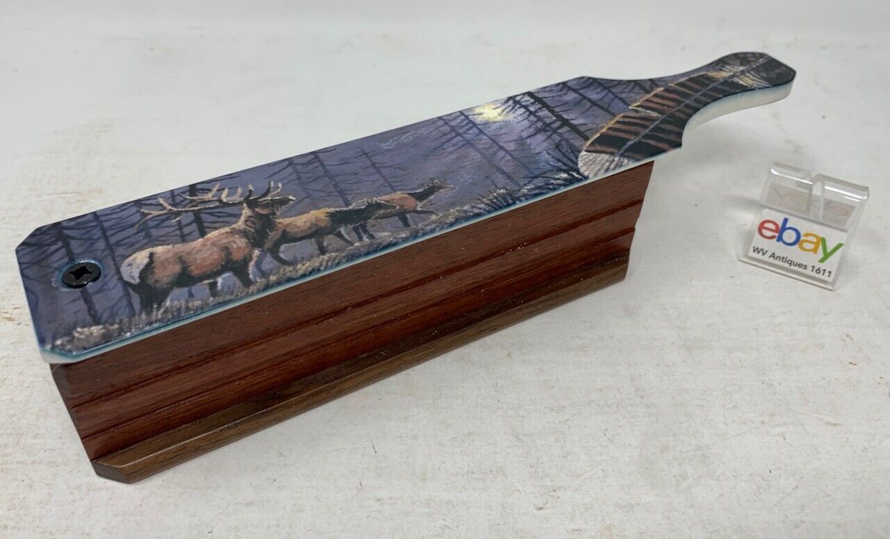 Wooden Amish Crafted Painted Lid Turkey Box Call - Elk Scene