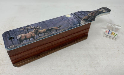 Wooden Amish Crafted Painted Lid Turkey Box Call - Elk Scene