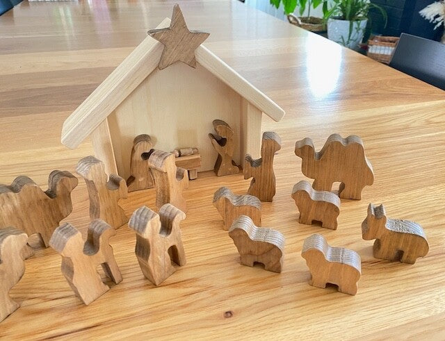 Amish Crafted Wooden Nativity Manger Scene Set, 14 Pieces, Decorative and Fun!