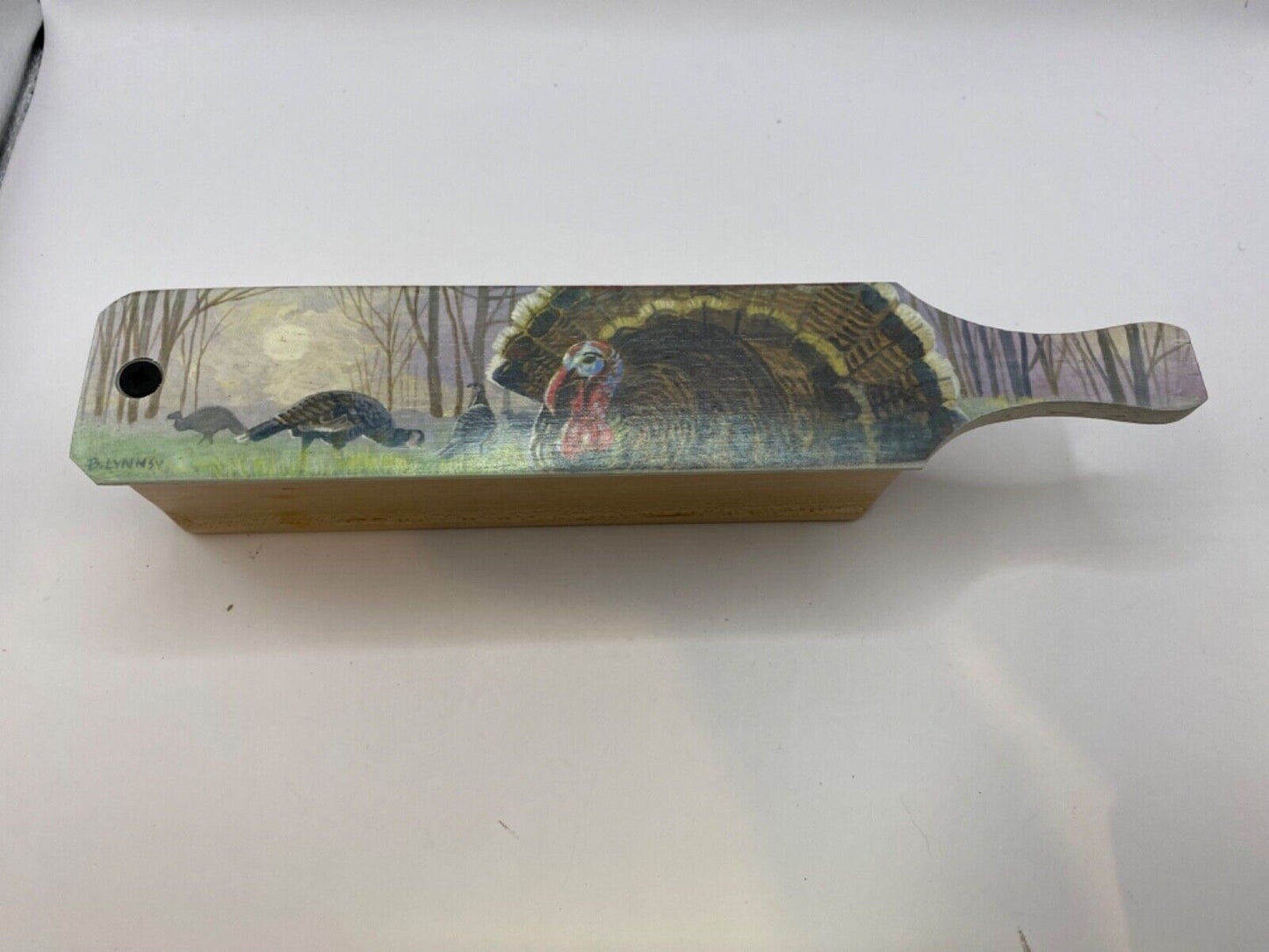 Wooden Amish Crafted Painted Lid Turkey Box Call - Turkey Scene