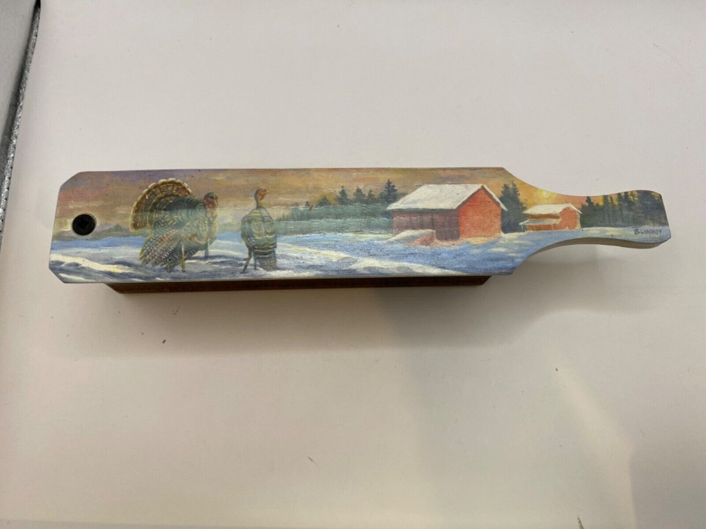 Wooden Amish Crafted Painted Lid Turkey Box Call - Winter Scene