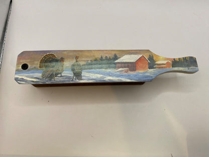 Wooden Amish Crafted Painted Lid Turkey Box Call - Winter Scene
