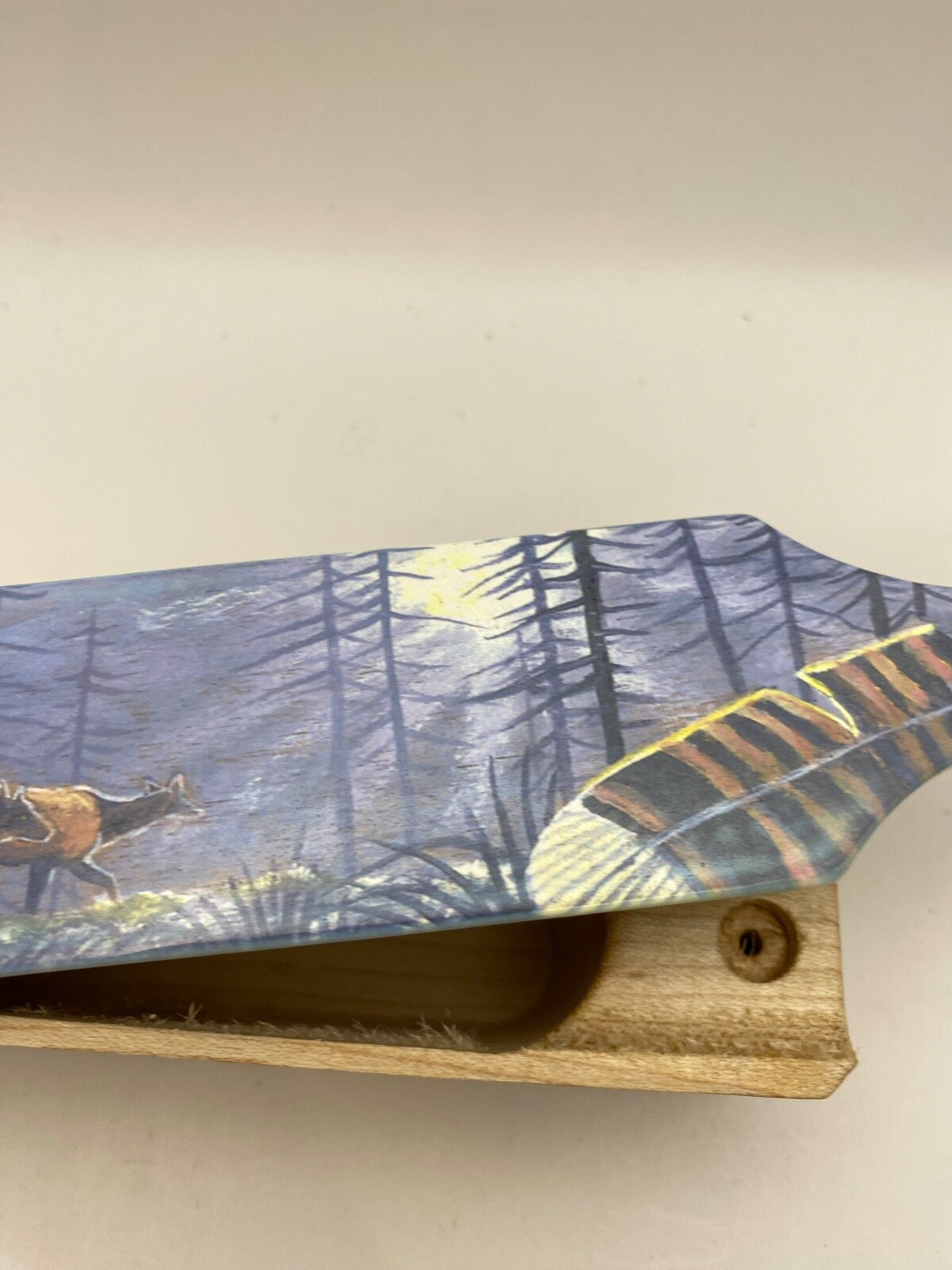 Wooden Amish Crafted Painted Lid Turkey Box Call - Elk Scene - New, Unused!
