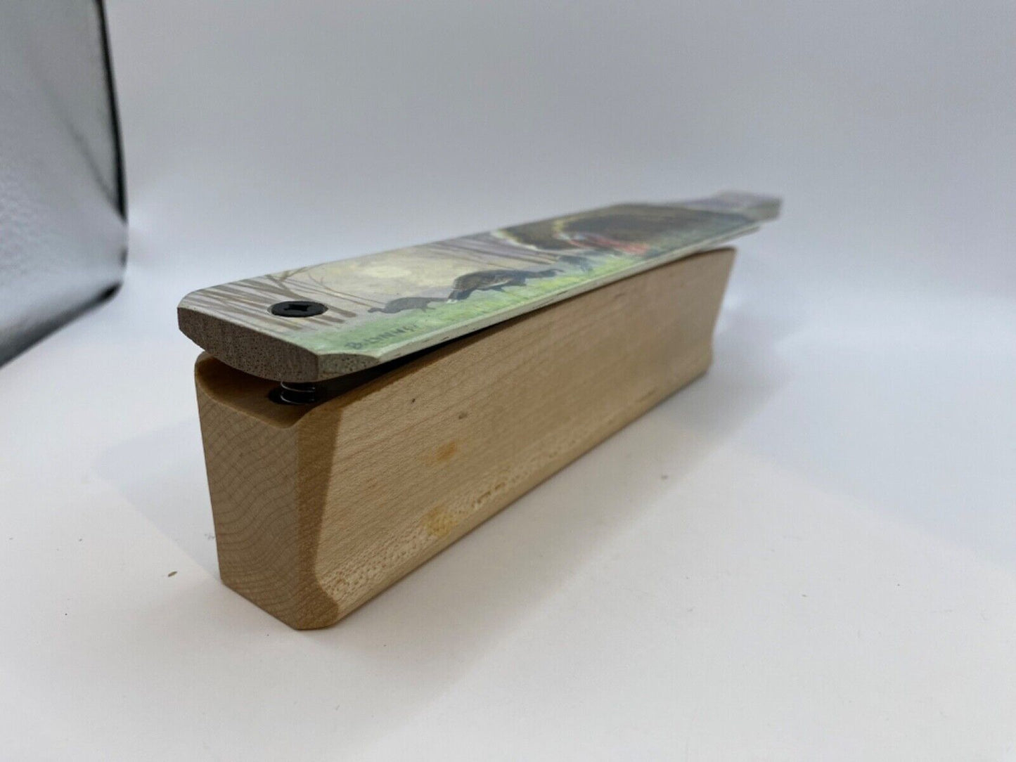 Wooden Amish Crafted Painted Lid Turkey Box Call - Turkey Scene