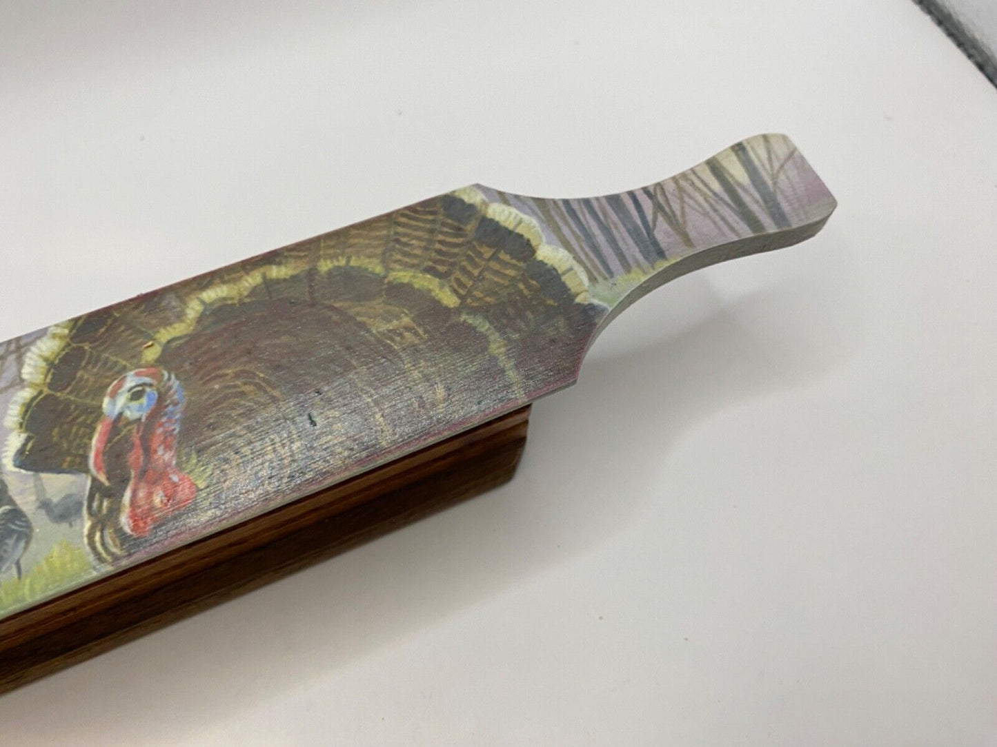 Wooden Amish Crafted Painted Lid Turkey Box Call - Turkey Scene