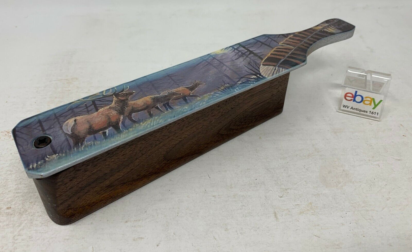 Wooden Amish Crafted Painted Lid Turkey Box Call - Elk Scene