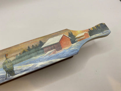 Wooden Amish Crafted Painted Lid Turkey Box Call - Winter Scene