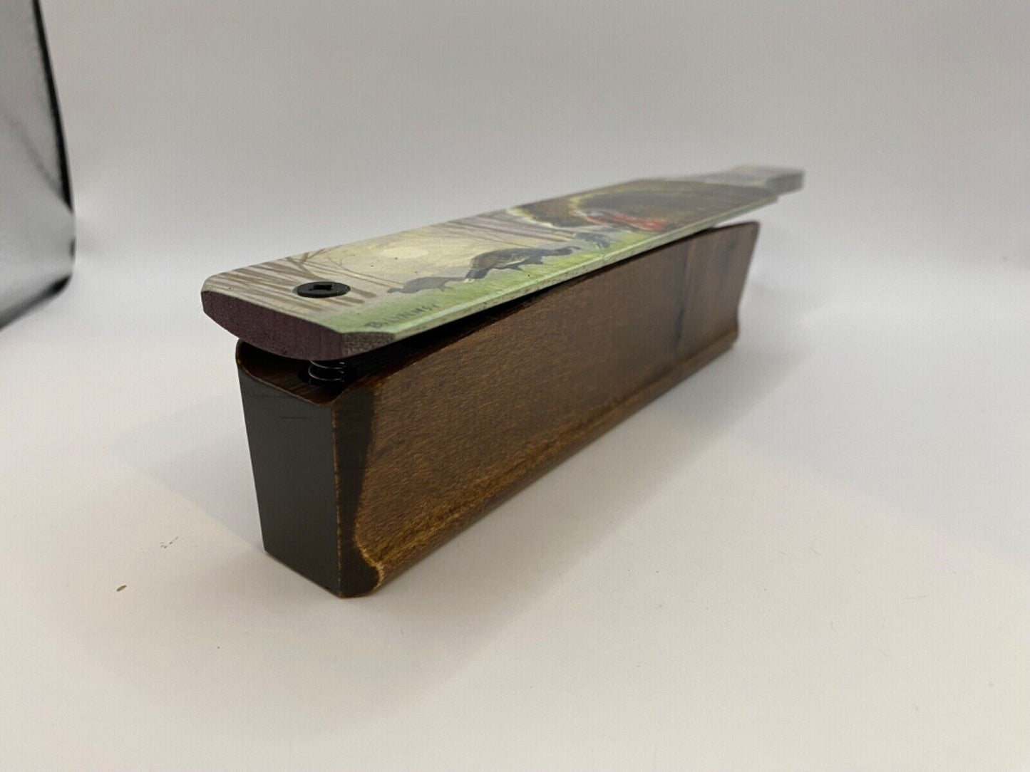Wooden Amish Crafted Painted Lid Turkey Box Call - Turkey Scene