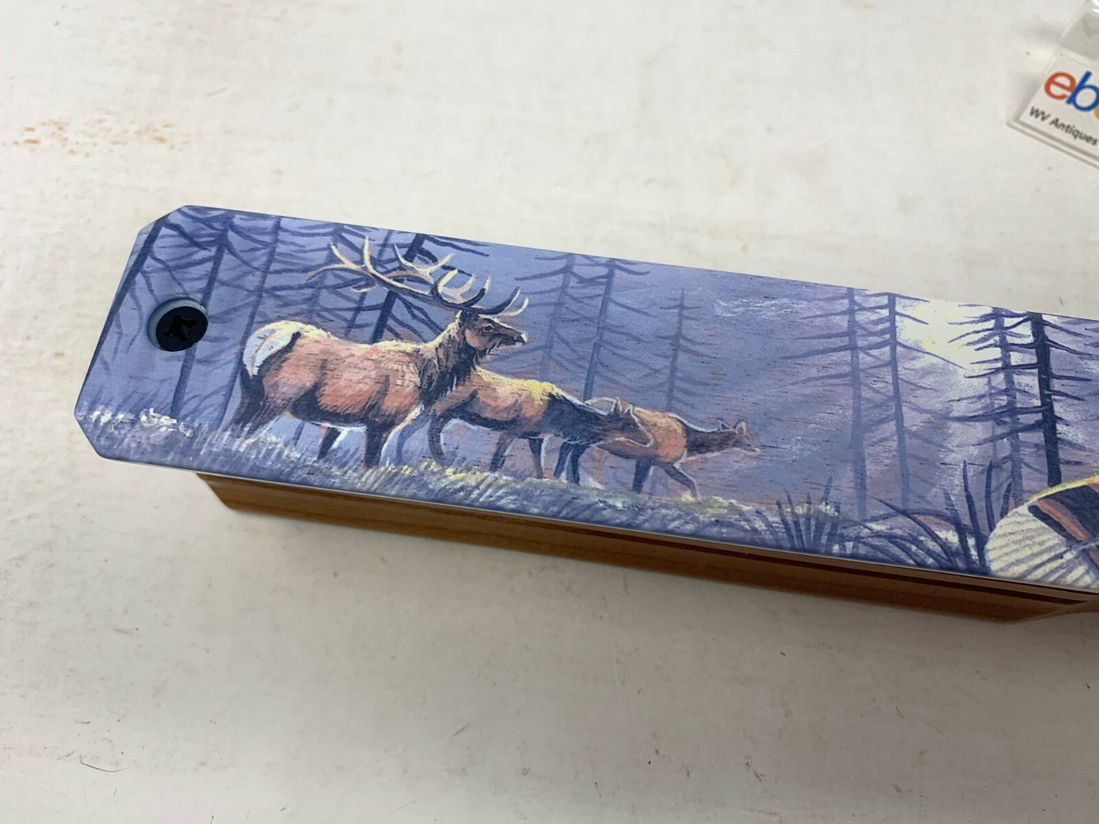 Wooden Amish Crafted Painted Lid Turkey Box Call - Elk Scene - New, Unused!
