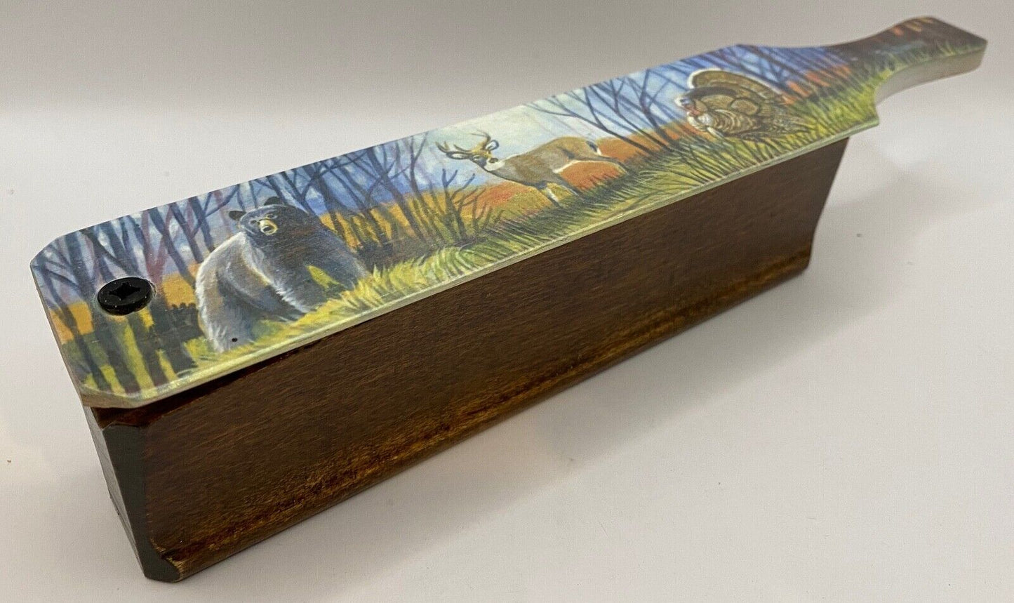 Wooden Amish Crafted Painted Lid Turkey Box Call - Turkey Scene