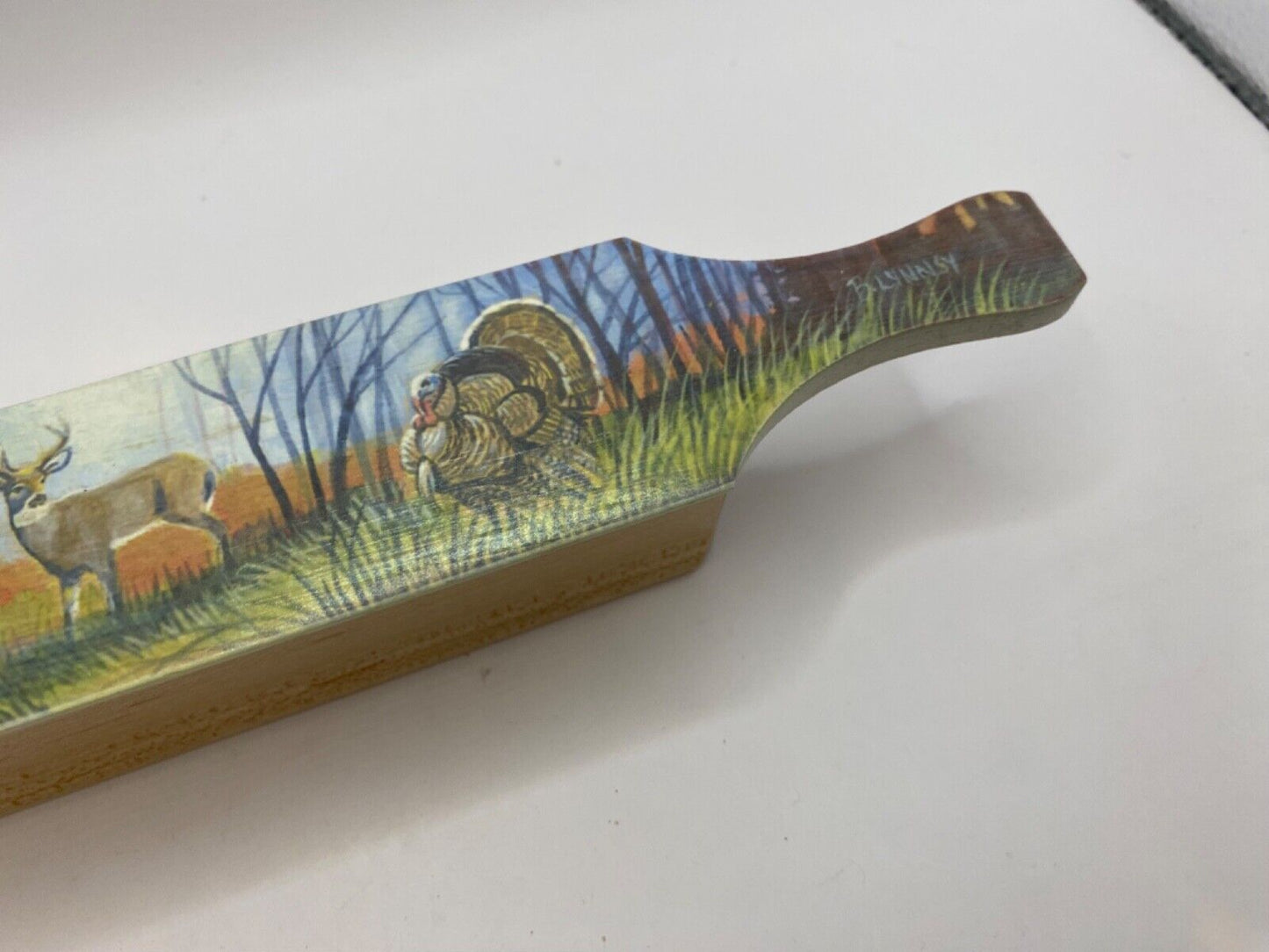 Wooden Amish Crafted Painted Lid Turkey Box Call - Wildlife Scene