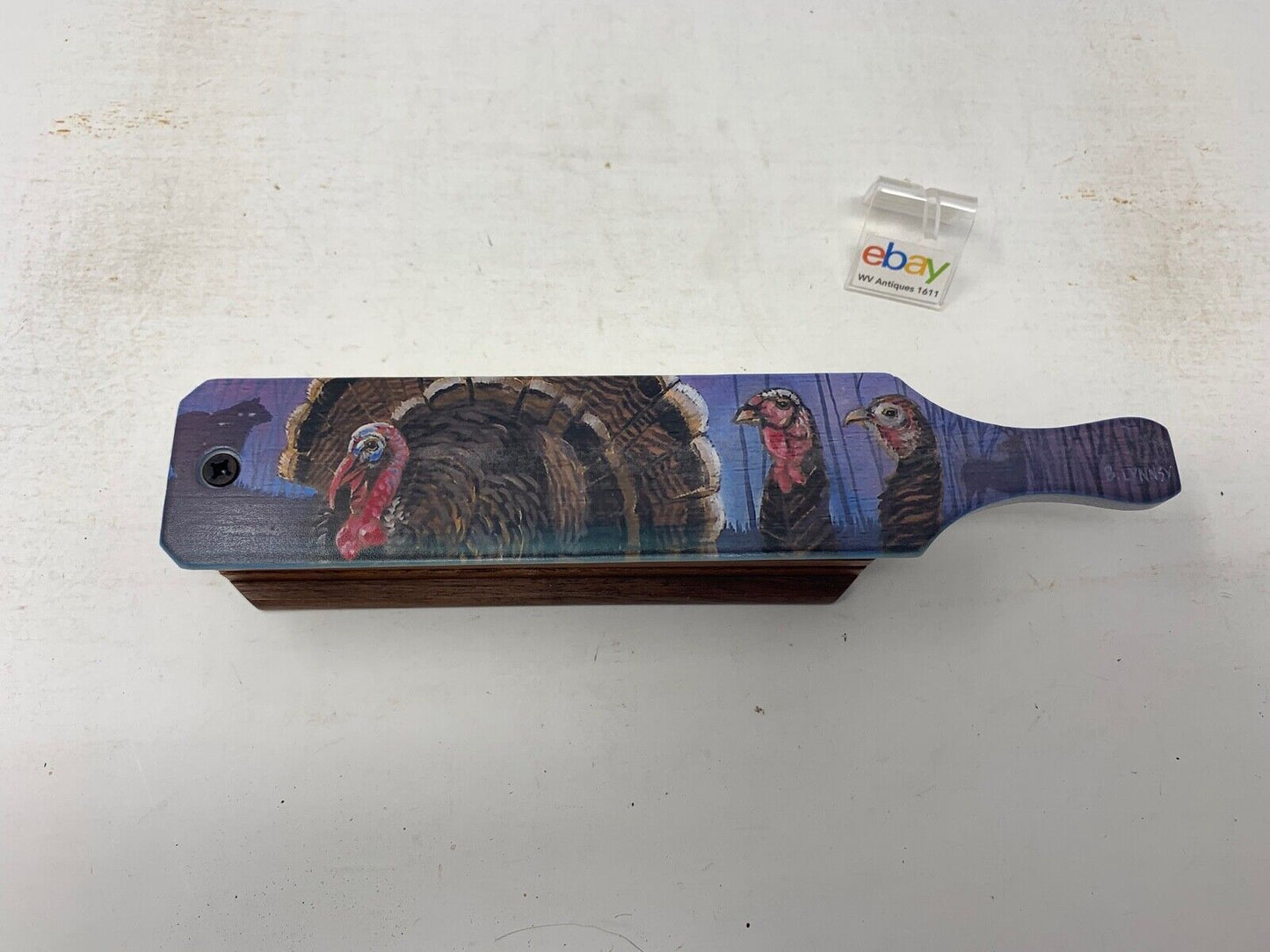 Wooden Amish Crafted Painted Lid Turkey Box Call - Turkey Scene