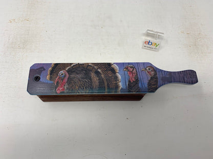 Wooden Amish Crafted Painted Lid Turkey Box Call - Turkey Scene