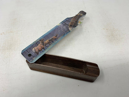 Wooden Amish Crafted Painted Lid Turkey Box Call - Elk Scene