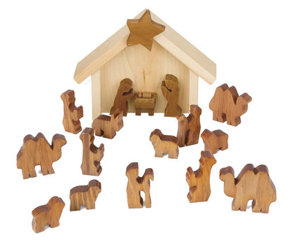 Amish Crafted Wooden Nativity Manger Scene Set, 14 Pieces, Decorative and Fun!