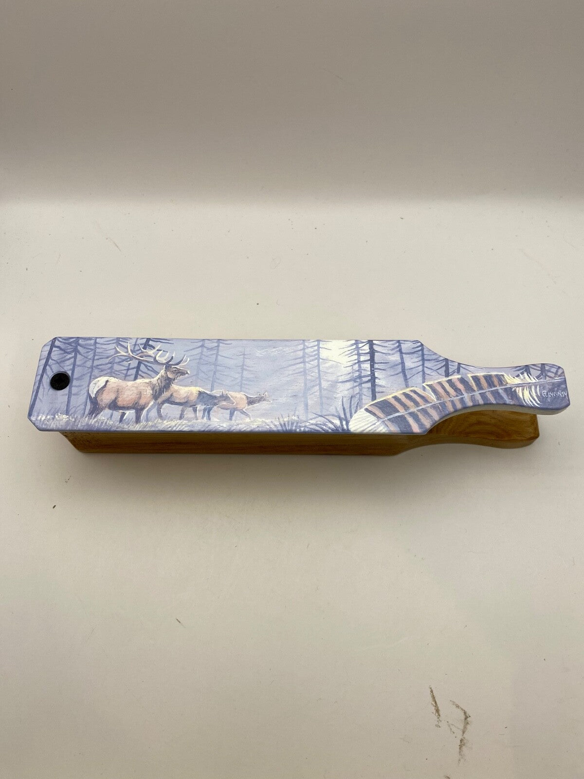 Wooden Amish Crafted Painted Lid Turkey Box Call - Elk Scene - New, Unused!