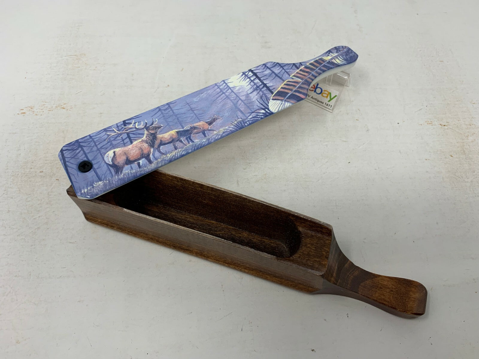 Wooden Amish Crafted Painted Lid Turkey Box Call - Elk Scene - New, Unused!