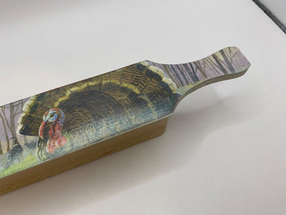 Wooden Amish Crafted Painted Lid Turkey Box Call - Turkey Scene