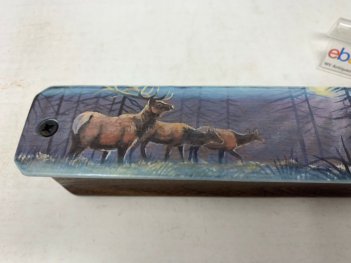 Wooden Amish Crafted Painted Lid Turkey Box Call - Elk Scene
