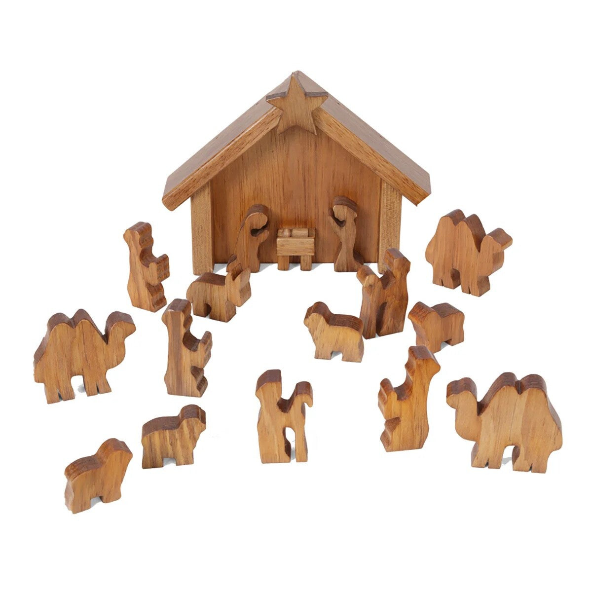 Amish Crafted Wooden Nativity Manger Scene Set, 14 Pieces, Decorative and Fun!