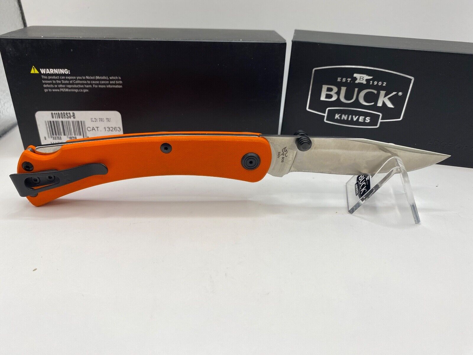 Buck USA 110 Slim Pro TRX Folding Knife, Orange G10 Handle, S30V Steel - NIB
