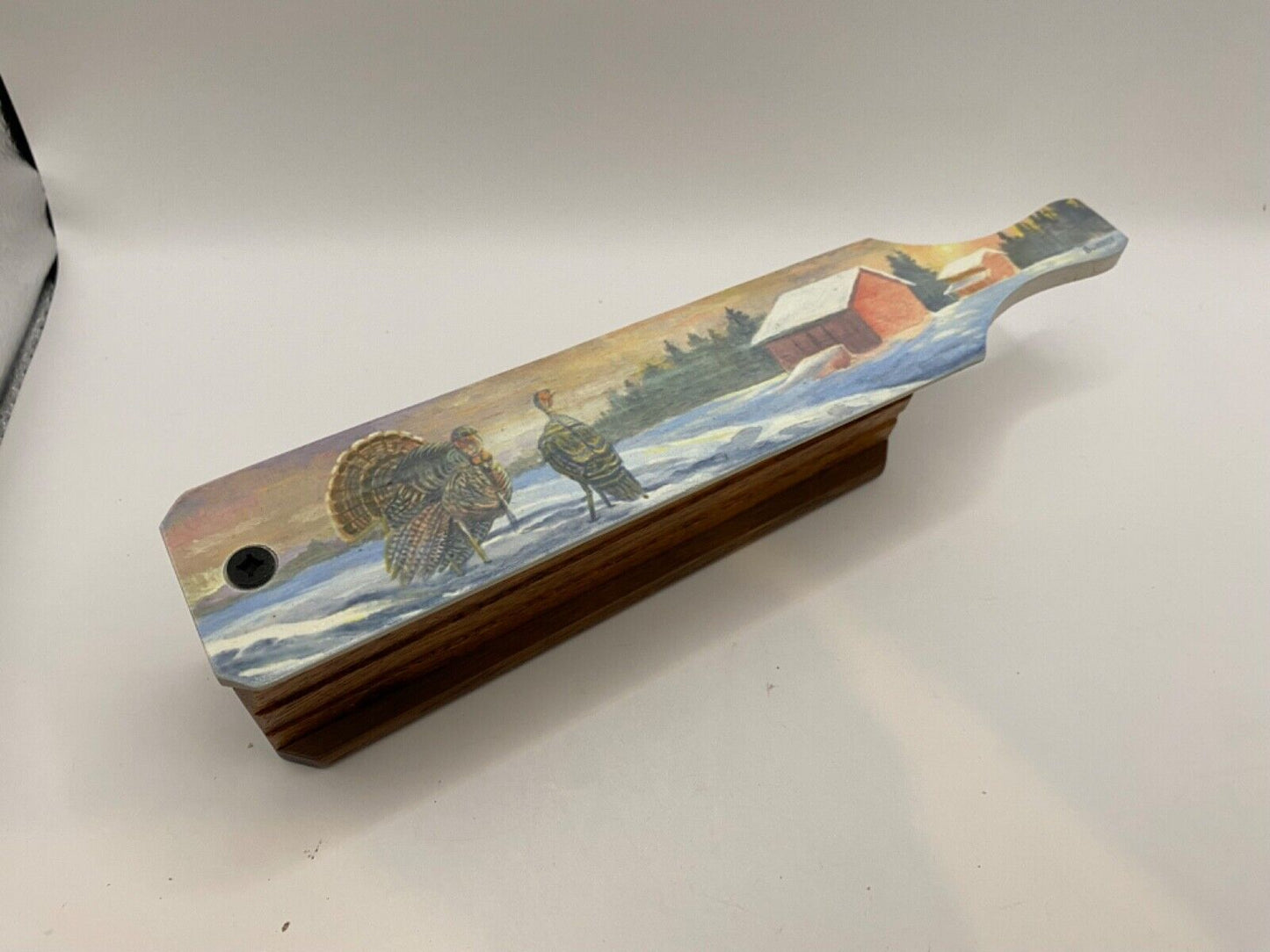 Wooden Amish Crafted Painted Lid Turkey Box Call - Winter Scene