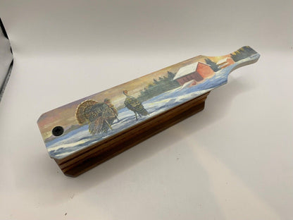 Wooden Amish Crafted Painted Lid Turkey Box Call - Winter Scene