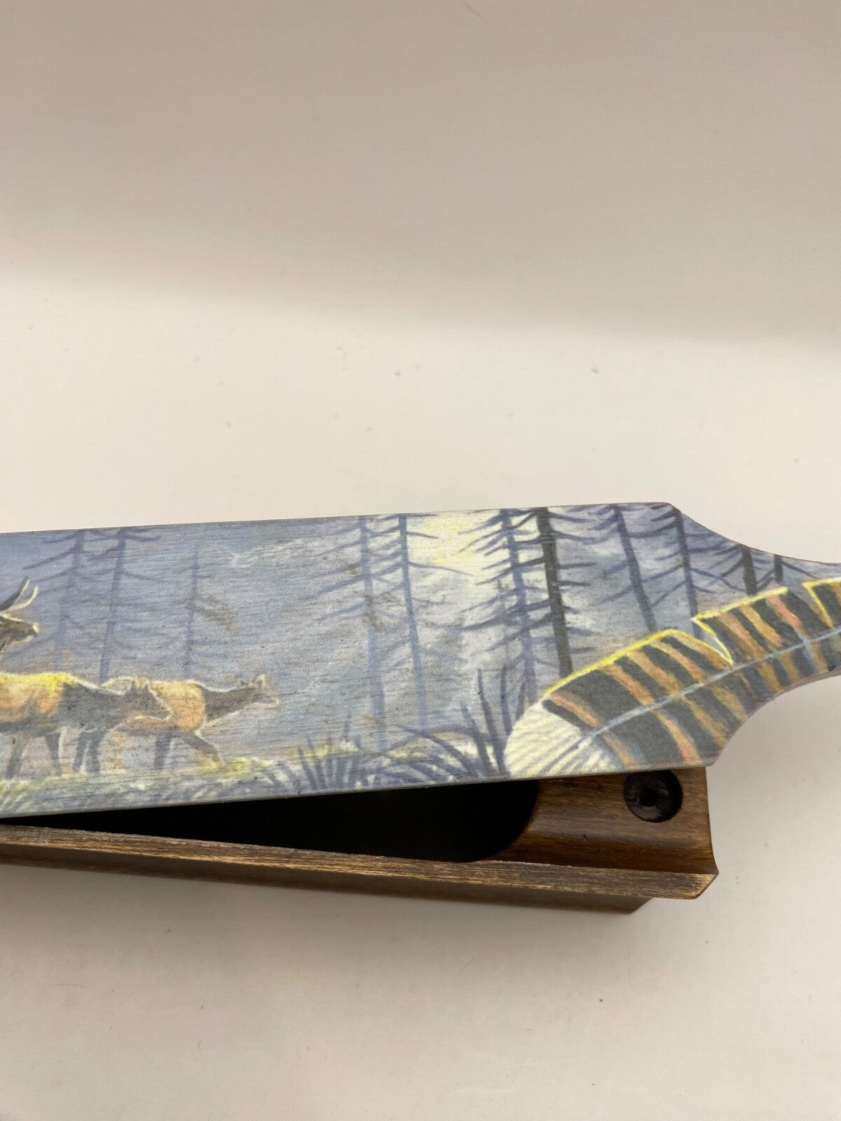 Wooden Amish Crafted Painted Lid Turkey Box Call - Elk Scene - New, Unused!