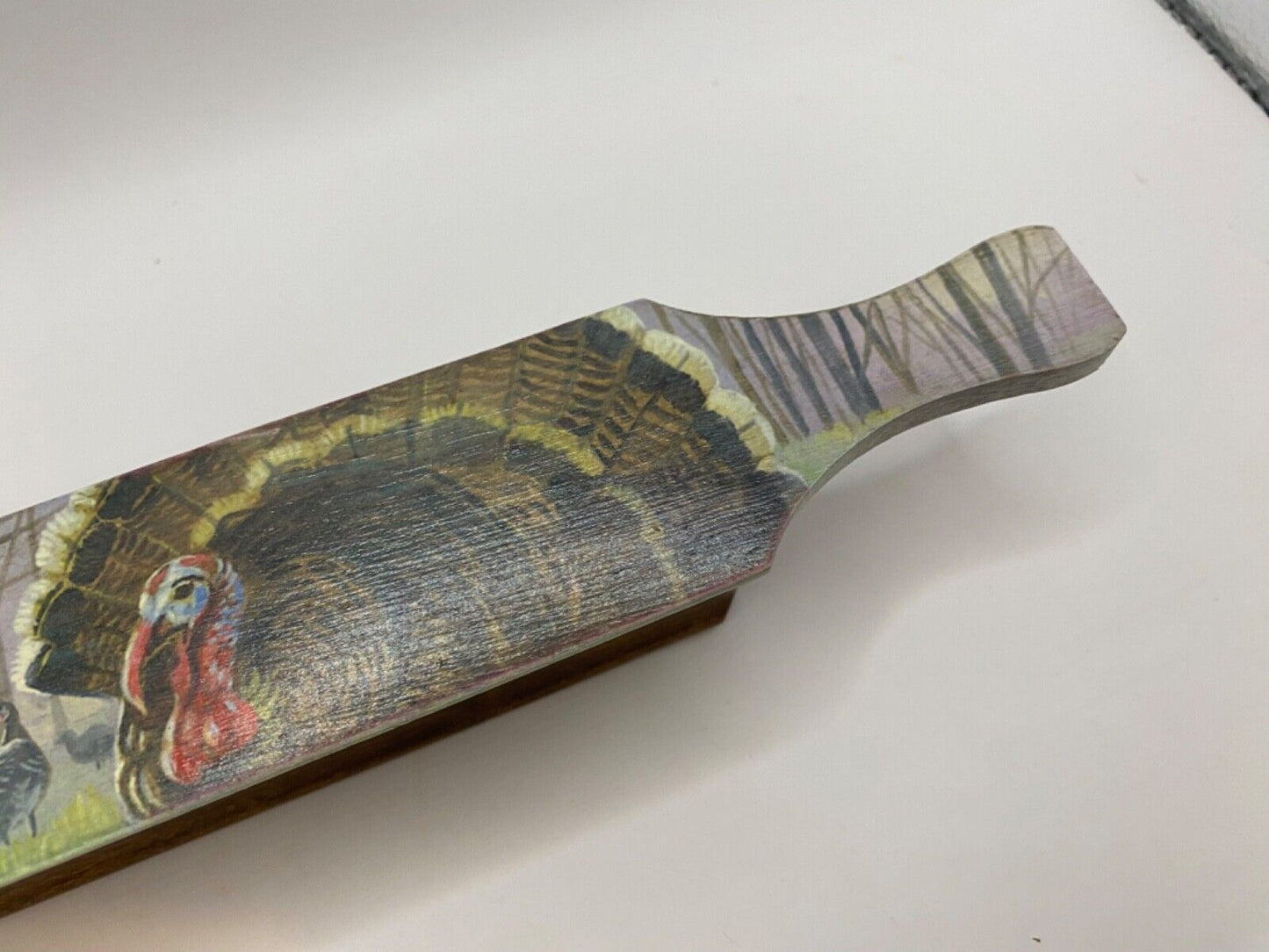 Wooden Amish Crafted Painted Lid Turkey Box Call - Turkey Scene