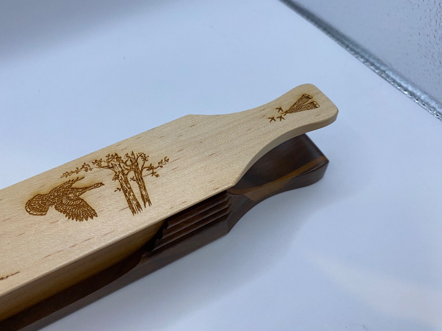 Wooden Amish Crafted "10" Handle Half Moon" Turkey Box Call - New, Unused! Nice!