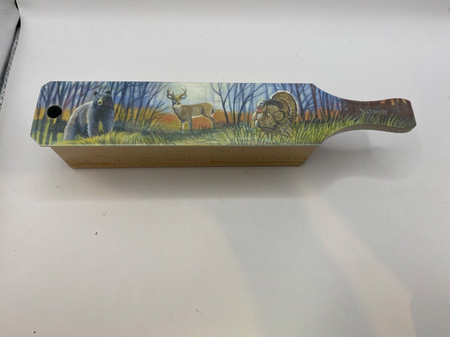 Wooden Amish Crafted Painted Lid Turkey Box Call - Wildlife Scene
