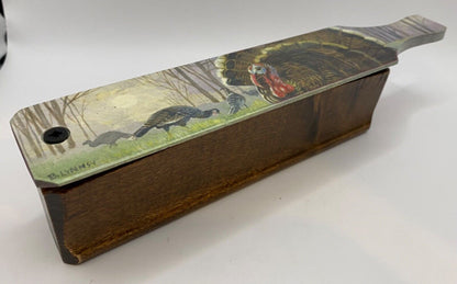 Wooden Amish Crafted Painted Lid Turkey Box Call - Turkey Scene