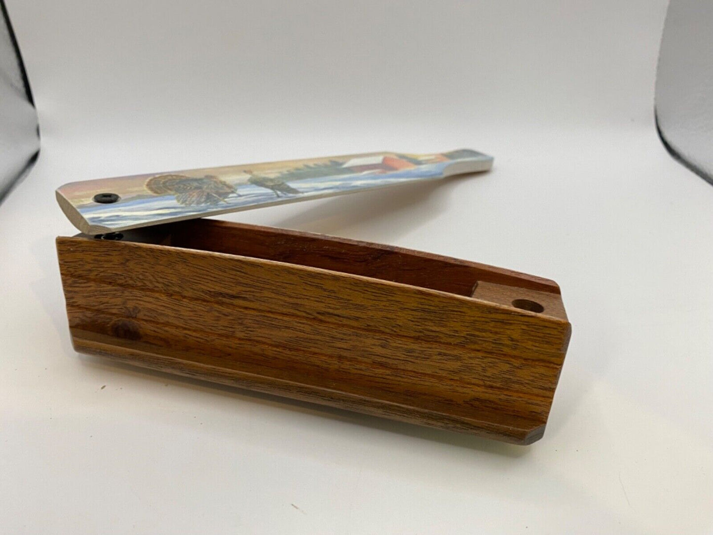 Wooden Amish Crafted Painted Lid Turkey Box Call - Winter Scene