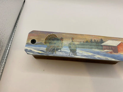 Wooden Amish Crafted Painted Lid Turkey Box Call - Winter Scene
