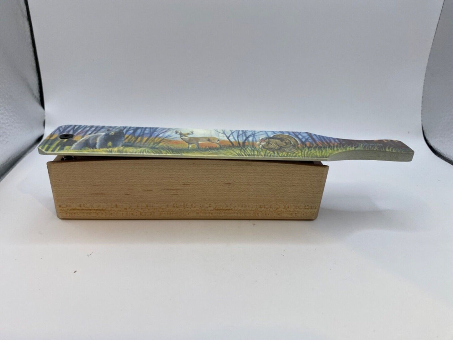 Wooden Amish Crafted Painted Lid Turkey Box Call - Wildlife Scene