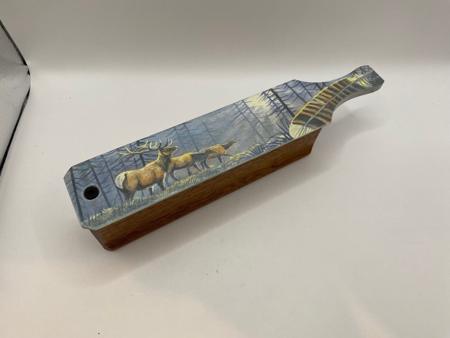 Wooden Amish Crafted Painted Lid Turkey Box Call - Elk Scene - New, Unused!